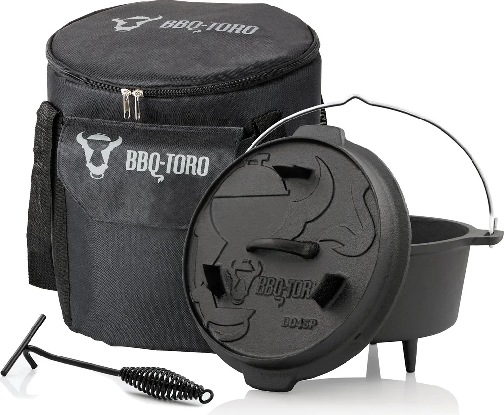 BBQ-Toro Dutch Oven Set 3-teilig, 4.5 QT Feuertopf + Deckelheber, Gusseisen Topf 3 BBQ-Toro Dutch Oven Set 3-teilig, 4.5 QT Feuertopf + Deckelheber, Gusseisen Topf