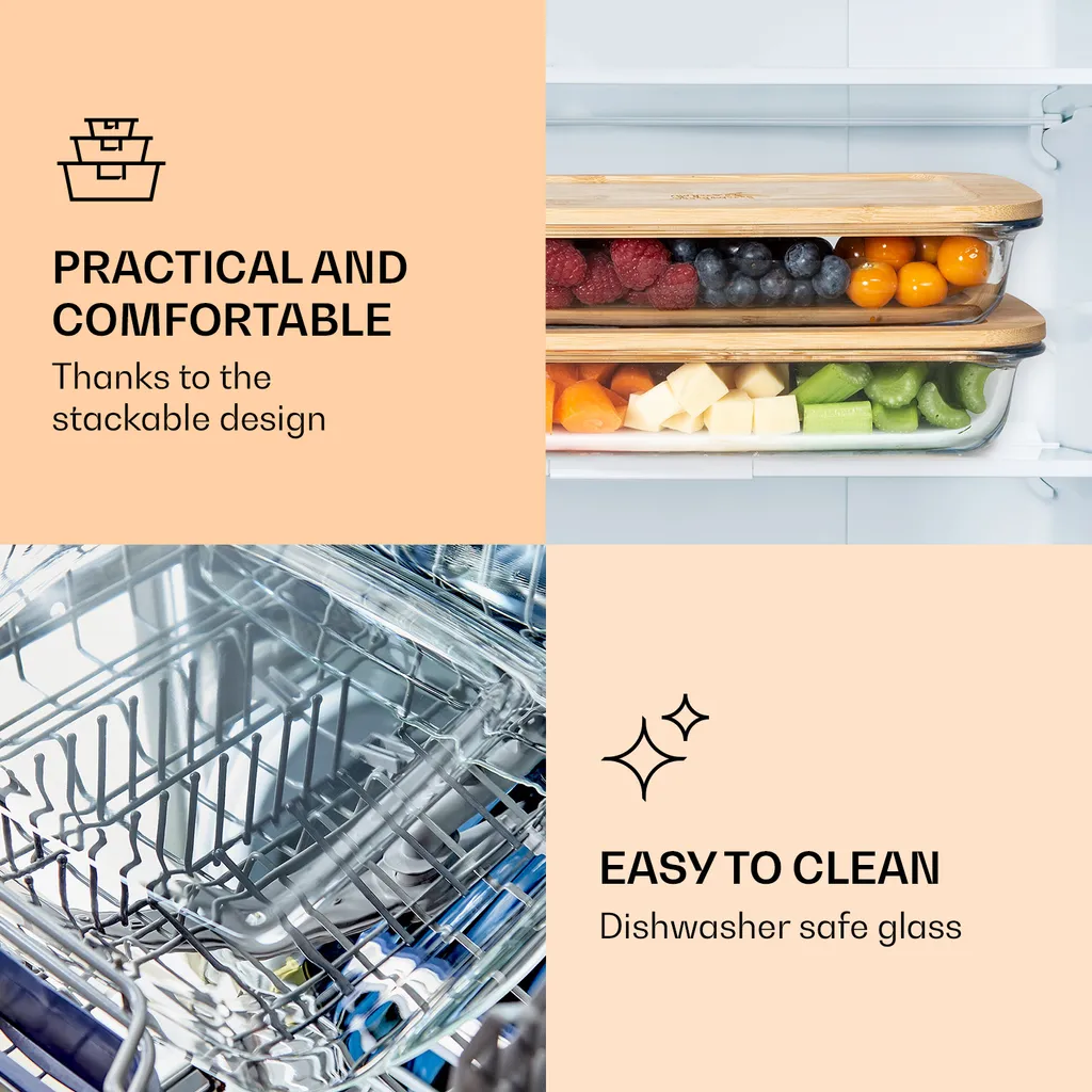 Klarstein Bambuswald Aufschnittbox Mit Deckel , 1 Liter , 2er Set , Glas & Bambus , Hitzebeständig , Spülmaschinenfest , Stapelbar 6 Klarstein Bambuswald Aufschnittbox Mit Deckel , 1 Liter , 2er Set , Glas & Bambus , Hitzebeständig , Spülmaschinenfest , Stapelbar – Bild 4