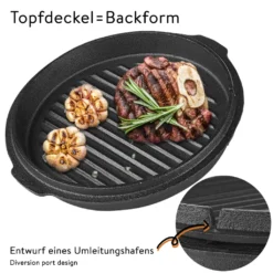 Mucola Gusseisen Feuertopf Gusstopf Inkl. Deckelgriff 2in1 Kochtopf & Pfanne 9,0L Dutch Oven Potjie Camping Kochgeschirr -Küchenwaren Geschäft 07916ca0e115c58e0a3b016460834999