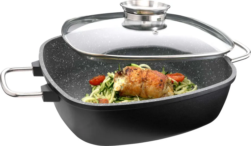 GSW Viereckbräter Gourmet GRANIT 28 X 28 X 8,5 Cm , Aluminium, Edelstahl, Glas, Viereckbräter Mit Aroma-Glasdeckel ø Ca. 28 X 28 X H 8,5cm 8 GSW Viereckbräter Gourmet GRANIT 28 X 28 X 8,5 Cm , Aluminium, Edelstahl, Glas, Viereckbräter Mit Aroma-Glasdeckel ø Ca. 28 X 28 X H 8,5cm – Bild 6