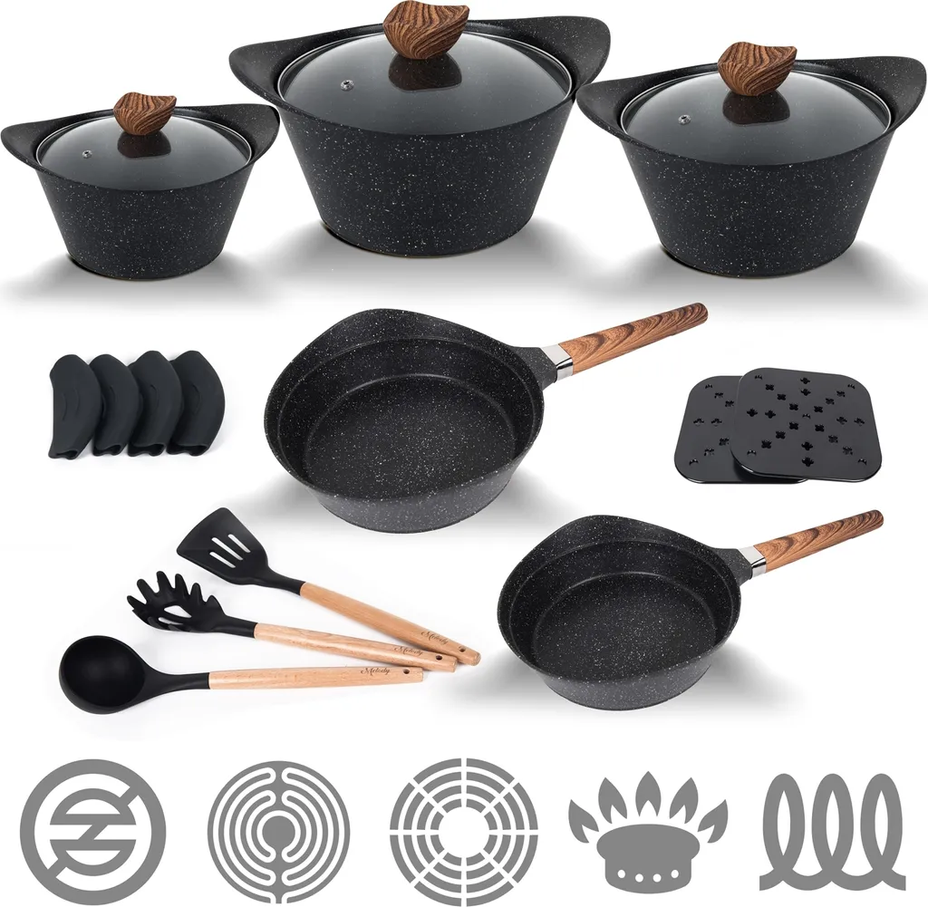 Fiora Topfset 19 Teilig Antihaftbeschichtung Aluguss Induktion Für Alle Herdarten Spülmaschinengeeignet Kochtöpfe Mit Pfannen 3 Fiora Topfset 19 Teilig Antihaftbeschichtung Aluguss Induktion Für Alle Herdarten Spülmaschinengeeignet Kochtöpfe Mit Pfannen