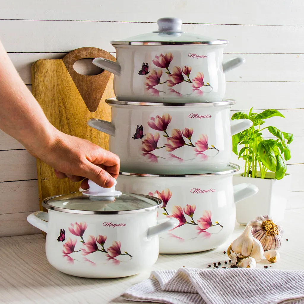 8 Tlg TOPFSET Kochtopfset Töpfe Induktionstöpfe Induktion Emaille Mit Glasdeckel 5 8 Tlg TOPFSET Kochtopfset Töpfe Induktionstöpfe Induktion Emaille Mit Glasdeckel – Bild 3