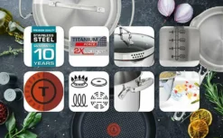 Tefal G719S734 DUETTO 8-tlg.Set 3x Kochtopf/Glasdeckel + Stieltopf + Suppenkelle -Küchenwaren Geschäft 1010ebcf889afbd1a94455be68ec4b52