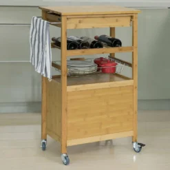 SoBuy® Servierwagen,Küchenwagen Mit Korb Und Flaschenablage,Bambus, FKW53-N -Küchenwaren Geschäft 10a77f00a4017ba4d31406f81d5debe8