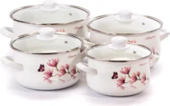 8 Tlg TOPFSET Kochtopfset Töpfe Induktionstöpfe Induktion Emaille Mit Glasdeckel