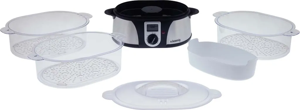 H.Koenig Elektro-Dampfgarer Ohne BPA 12 Liter, 3 Herausnehmbare Behälter, 1000 W, Timer Bis Zu 60 Minuten VAP12, Kunststoff, Metall, Single 9 H.Koenig Elektro-Dampfgarer Ohne BPA 12 Liter, 3 Herausnehmbare Behälter, 1000 W, Timer Bis Zu 60 Minuten VAP12, Kunststoff, Metall, Single – Bild 7