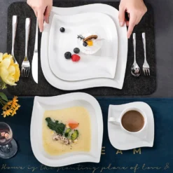 MALACASA, Serie Elvira, 60 Tlg. Cremeweiß Porzellan Geschirrset Kombiservice Tafelservice Mit Tassen, Untertassen, Dessertteller, Suppenteller Und Flachteller Für 12 Person -Küchenwaren Geschäft 148e42c0e579bddc24e25588afcf53ba