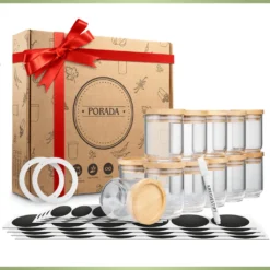 PORADA 12 Stapelbare Gewürzgläser Set 150ml Glasbehälter Mit Deckel Aufbewahrung Küche Gewürzdosen Vorratsdosen Glas Mit Deckel Aufbewahrungsgläser Küchenorganisation Aufbewahrung… -Küchenwaren Geschäft 1521b953202d5eec8e5363829fa5d1b8