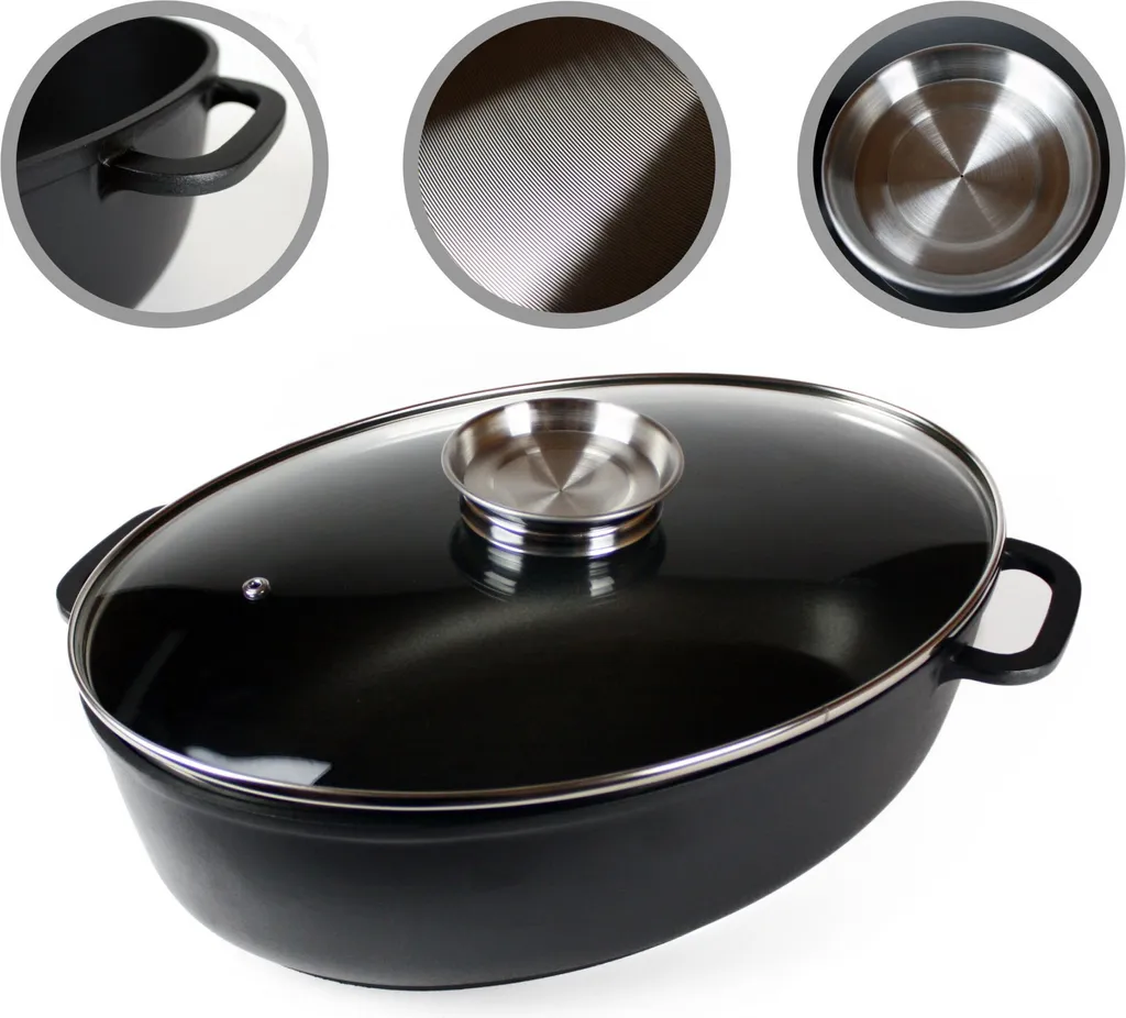 Alu - Guß Bräter Mit Glasdeckel, 8,3 Ltr Antihaftbeschichtet 4 Alu - Guß Bräter Mit Glasdeckel, 8,3 Ltr Antihaftbeschichtet – Bild 2