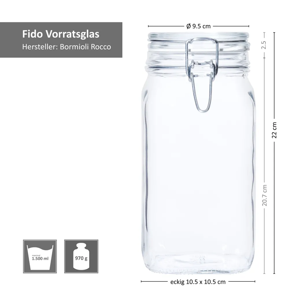 6er Set Einmachglas Bügelverschluss Original Fido 1,5L Vorratsgläser Incl. Bormioli Rezeptheft 7 6er Set Einmachglas Bügelverschluss Original Fido 1,5L Vorratsgläser Incl. Bormioli Rezeptheft – Bild 6