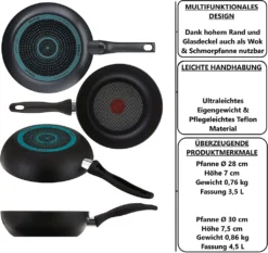 Tefal B30310 Cook&Clean Pfannenset 5tlg Hochrand, Pfanne 28cm + 30cm Hoher Rand, Teflon Antihaftbeschichtet, Bratpfanne Set Tief , Inkl. Deckel -Küchenwaren Geschäft 2a69a244c752bb4a6167d29faa326a2a