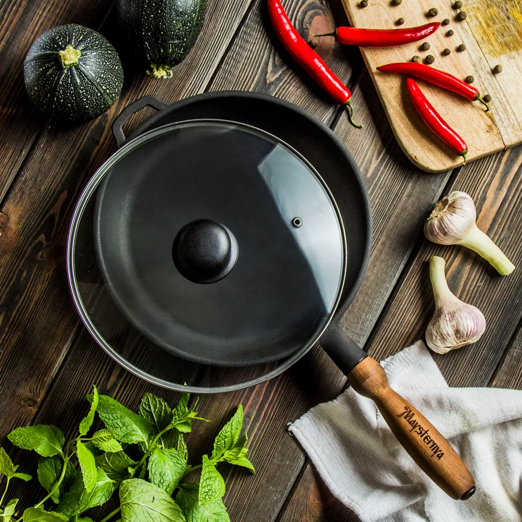 Gusspfanne Ø 24 Cm Mit DECKEL Bratpfanne Gusseisen MAYSTERNYA IRON WOOD 5 Gusspfanne Ø 24 Cm Mit DECKEL Bratpfanne Gusseisen MAYSTERNYA IRON WOOD – Bild 3
