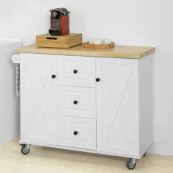 SoBuy FKW96-WN Kücheninsel Mit Arbeitsplatte Küchenwagen Mit 2 Türen Küchenschrank Mit 3 Schubladen Sideboard Weiß BHT Ca.: 116x93x46cm -Küchenwaren Geschäft 2f14b0ef81f4cf04bf29471e09ac250b