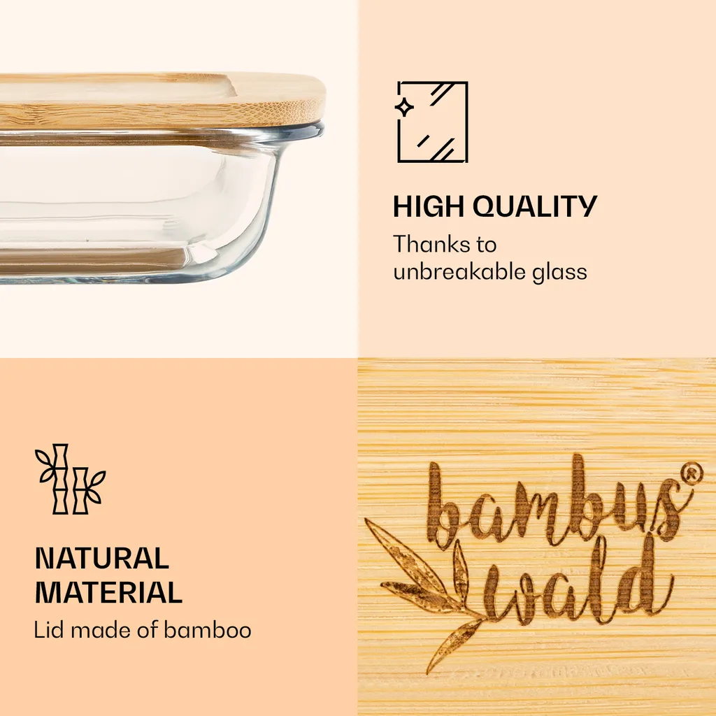 Klarstein Bambuswald Aufschnittbox Mit Deckel , 1 Liter , 2er Set , Glas & Bambus , Hitzebeständig , Spülmaschinenfest , Stapelbar 5 Klarstein Bambuswald Aufschnittbox Mit Deckel , 1 Liter , 2er Set , Glas & Bambus , Hitzebeständig , Spülmaschinenfest , Stapelbar – Bild 3