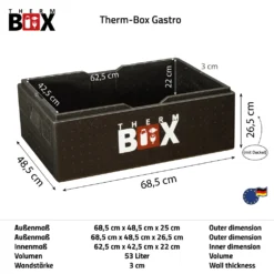 Profibox B53 - Wand: 3cm - Volumen: 53L - Innenmaß: 62,5x42,5x22cm - Wiederverwendbar Isolierbox Thermobox Kühlbox Warmhaltebox - Für E2 Kiste -Küchenwaren Geschäft 3aee123db811cff9268931a178905c9c