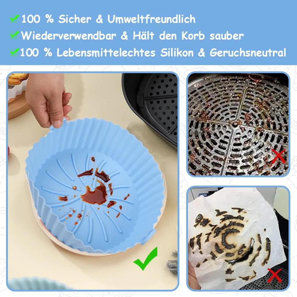 3x Air Fryer Silikontopf Wiederverwendbarer Ofen Multif Cooking Baking Tray Liner Für Ofen, Mikrowelle, Kuchenbackform, Dampfgarer 5 3x Air Fryer Silikontopf Wiederverwendbarer Ofen Multif Cooking Baking Tray Liner Für Ofen, Mikrowelle, Kuchenbackform, Dampfgarer – Bild 3