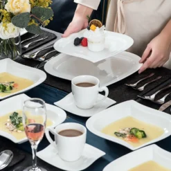 MALACASA, Serie Elvira, 60 Tlg. Cremeweiß Porzellan Geschirrset Kombiservice Tafelservice Mit Tassen, Untertassen, Dessertteller, Suppenteller Und Flachteller Für 12 Person -Küchenwaren Geschäft 41dcf19a5690ed9119e37dfa66c58493