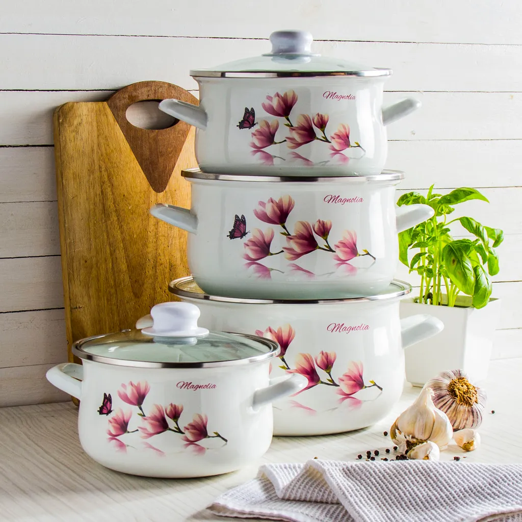 8 Tlg TOPFSET Kochtopfset Töpfe Induktionstöpfe Induktion Emaille Mit Glasdeckel 4 8 Tlg TOPFSET Kochtopfset Töpfe Induktionstöpfe Induktion Emaille Mit Glasdeckel – Bild 2