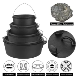 Mucola Gusseisen Feuertopf Gusstopf Inkl. Deckelgriff 2in1 Kochtopf & Pfanne 9,0L Dutch Oven Potjie Camping Kochgeschirr -Küchenwaren Geschäft 441d2917a9f1526f4173ad2243191b65