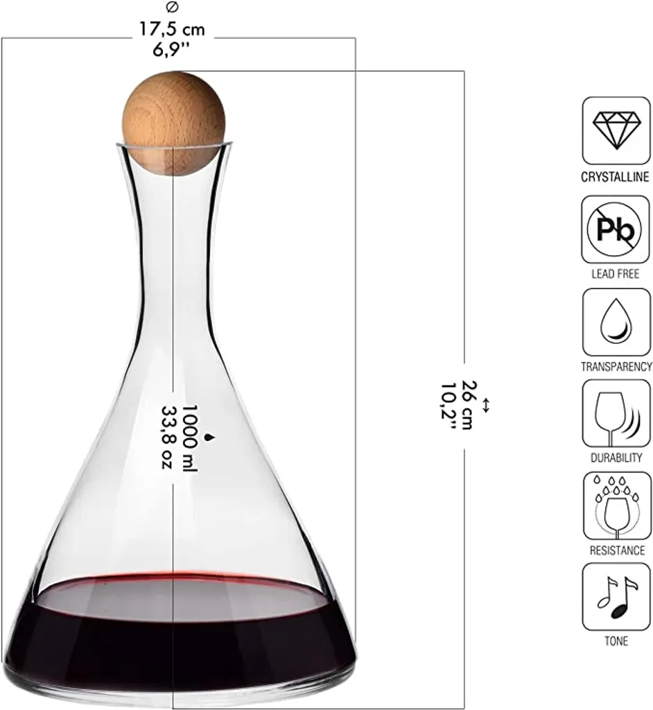 KROSNO Wine Connoisseur Wein Karaffe Rotwein Dekanter, 1000 Ml, Handgemacht 4 KROSNO Wine Connoisseur Wein Karaffe Rotwein Dekanter, 1000 Ml, Handgemacht – Bild 2
