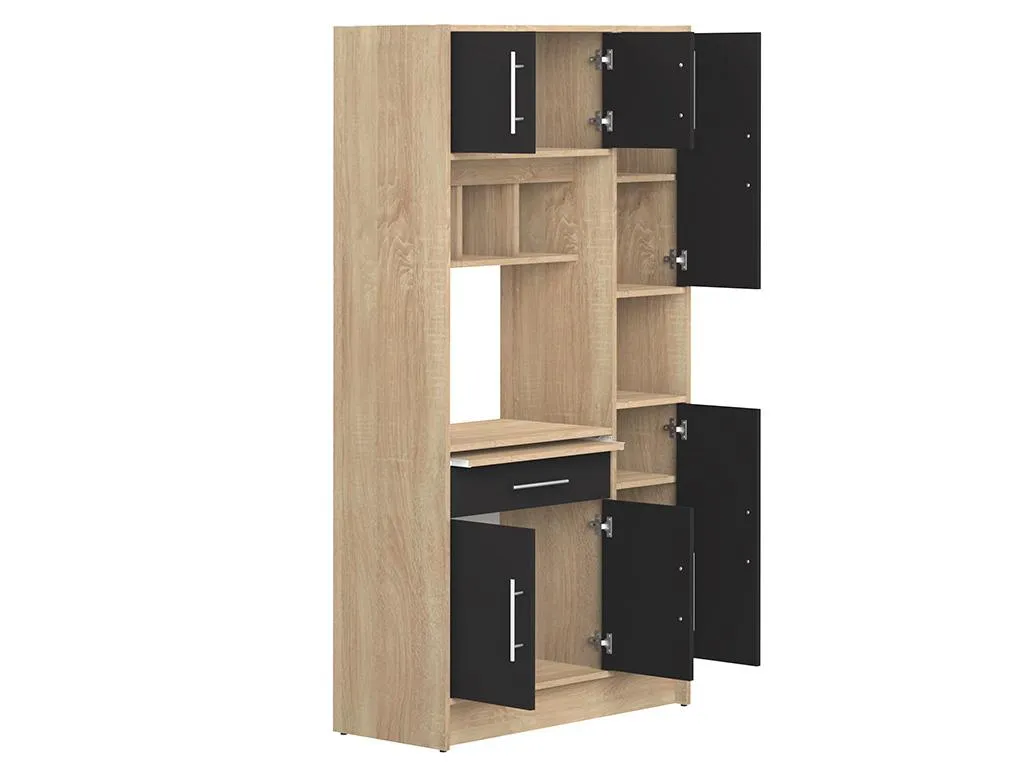 Küchenbuffet Buffetschrank Mit 5 Türen & 1 Schublade - Schwarz & Eichefarben - MADY 3 Küchenbuffet Buffetschrank Mit 5 Türen & 1 Schublade - Schwarz & Eichefarben - MADY
