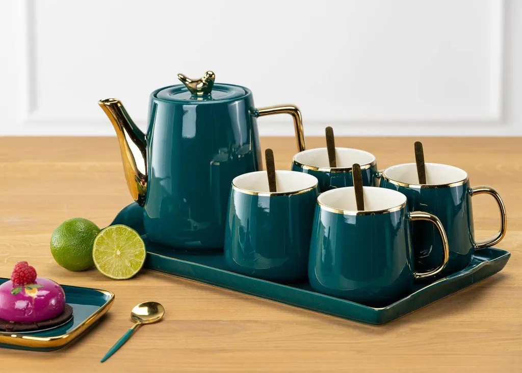 HowHomely Kaffeeservice Keramik 4 Personen - Teeservice 10-tlg. - Grün-Gold 4 HowHomely Kaffeeservice Keramik 4 Personen - Teeservice 10-tlg. - Grün-Gold – Bild 2