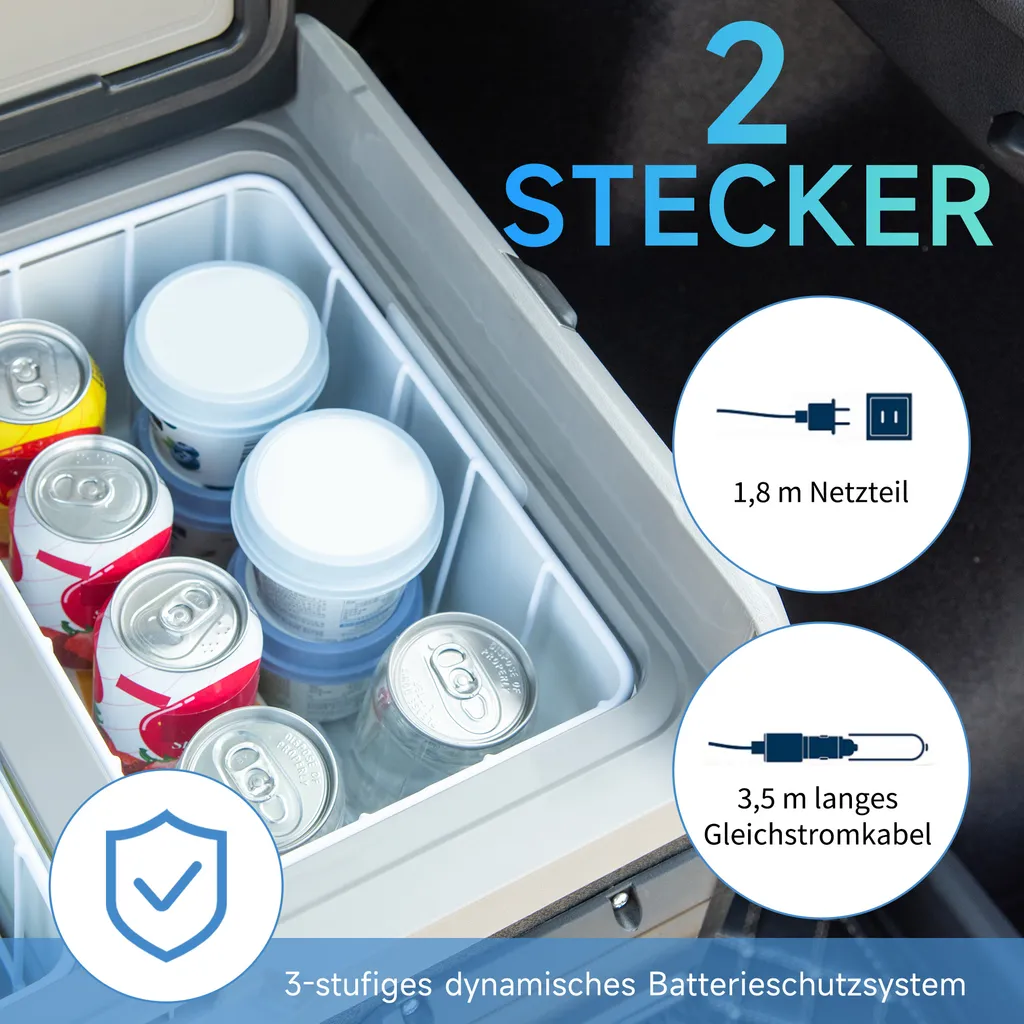 Outsunny Kühlbox Auto 30L Mit LCD-Anzeige Kompressor Autokühlschrank Elektrisch Boot Camper Reisen 12/24V DC Und 110-240V AC Weiß 7 Outsunny Kühlbox Auto 30L Mit LCD-Anzeige Kompressor Autokühlschrank Elektrisch Boot Camper Reisen 12/24V DC Und 110-240V AC Weiß – Bild 5