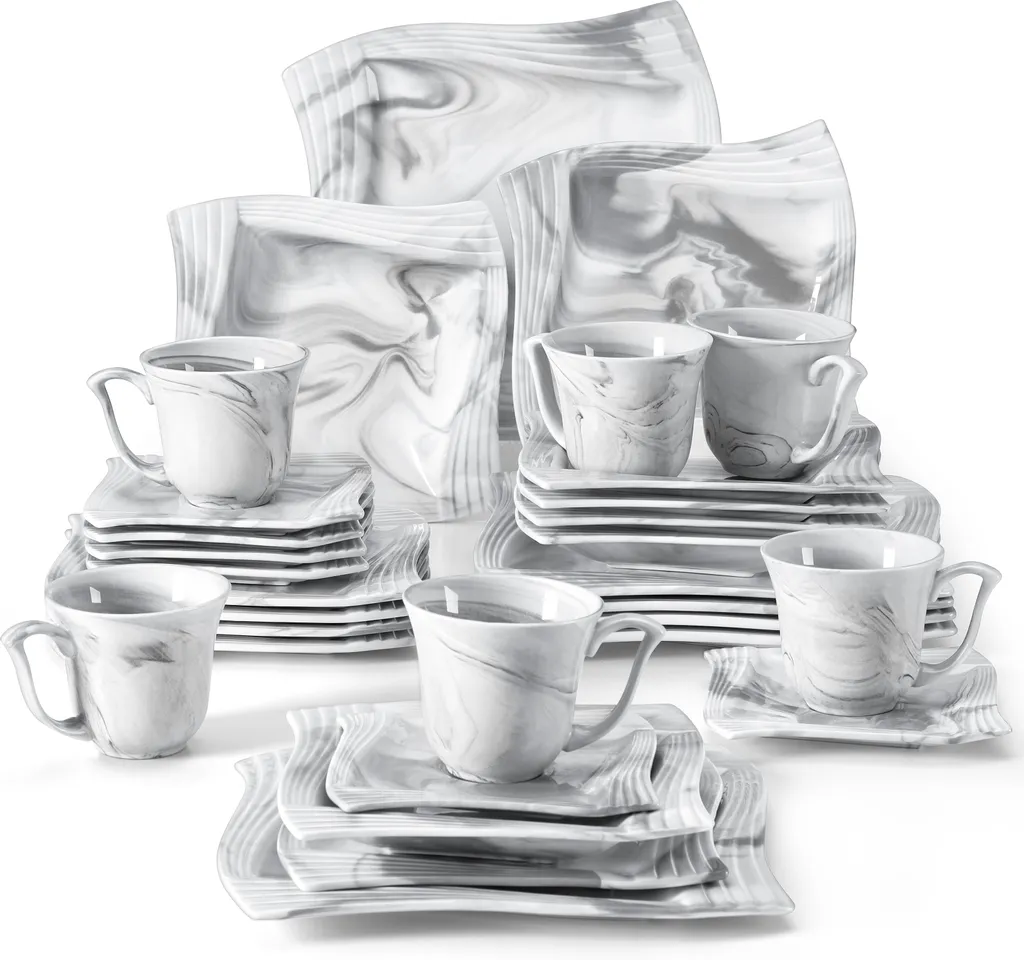 MALACASA, AMPARO 30 Tlg. Marmor Porzellan Geschirrset Kombiservice Tafelservice Mit Kaffeetassen, Unterteller, Dessertteller, Suppenteller, Speiseteller Für 6 Personen 3 MALACASA, AMPARO 30 Tlg. Marmor Porzellan Geschirrset Kombiservice Tafelservice Mit Kaffeetassen, Unterteller, Dessertteller, Suppenteller, Speiseteller Für 6 Personen