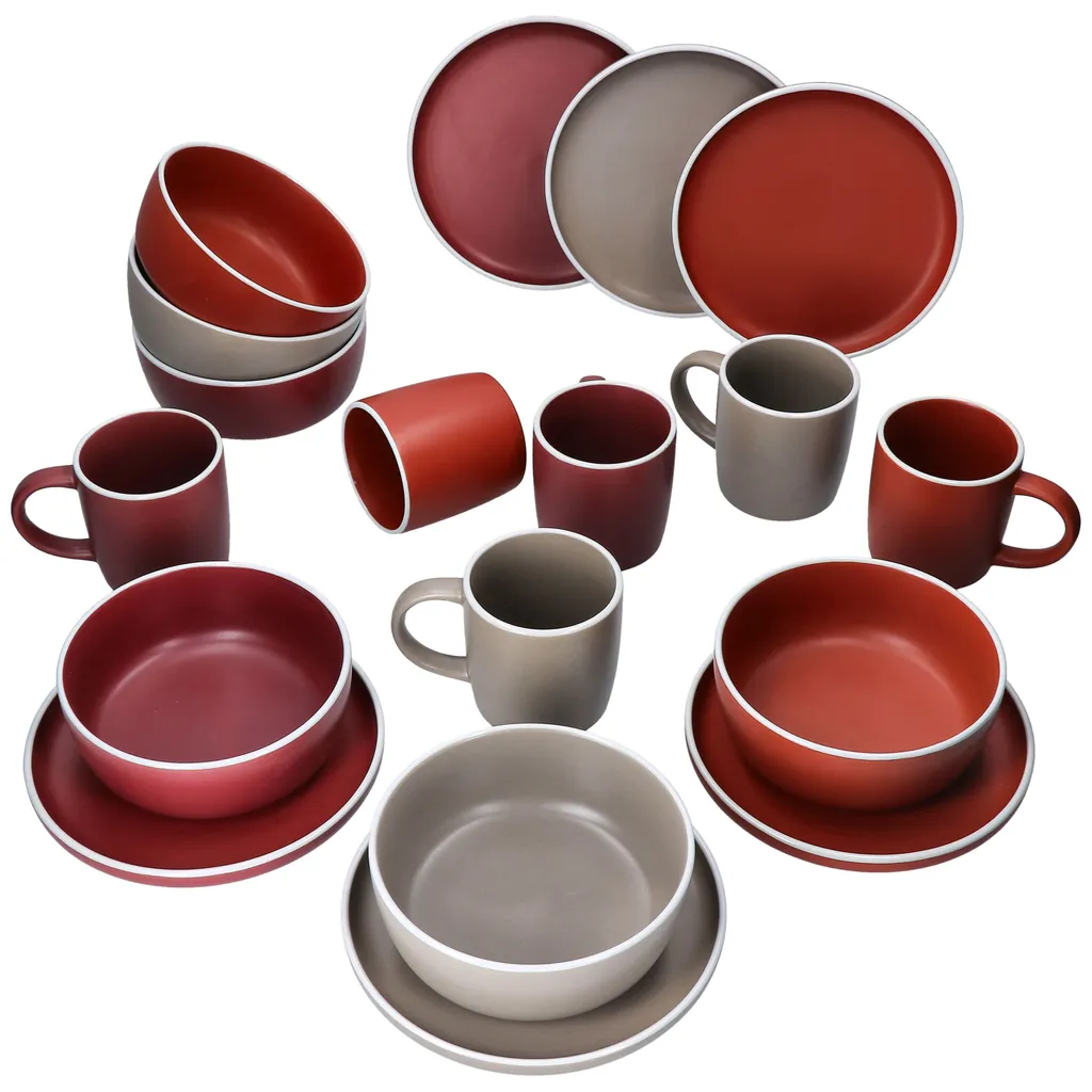 Liz 18tlg Frühstücksset Für 6 Steingut Sand Rot Terracotta Schale Teller Becher 3 Liz 18tlg Frühstücksset Für 6 Steingut Sand Rot Terracotta Schale Teller Becher