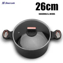 AMERCOOK Brittany 26 Cm Kochtopf Mit Deckel - Kasserolle Mit Deckel Für Alle Herdarten Topf Induktionsgeeignet Antihaft - Steinoptik Induktionstopf Antihaft- & Silikonbeschichtet Milchtopf -Küchenwaren Geschäft 4ada0a67ae4bebaee62ddb413dfa8040