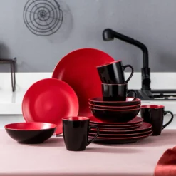 Vancasso Tafelservice Steinzeug, Allegro 16 Teiliges Essgeschirr Kombiservice, Handbemaltes Geschirrset Für 4 Personen, Vintage Rot -Küchenwaren Geschäft 50e62c95d6f3e83bb8443953eb7add1f