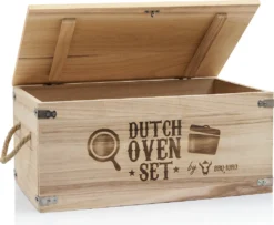 BBQ-Toro 10-teiliges Dutch Oven Set In Holzkiste Mit Waffeleisen, Stieltopf, Grillpfanne Und Mehr -Küchenwaren Geschäft 5219a734746cc63ebfa90791c66bf690