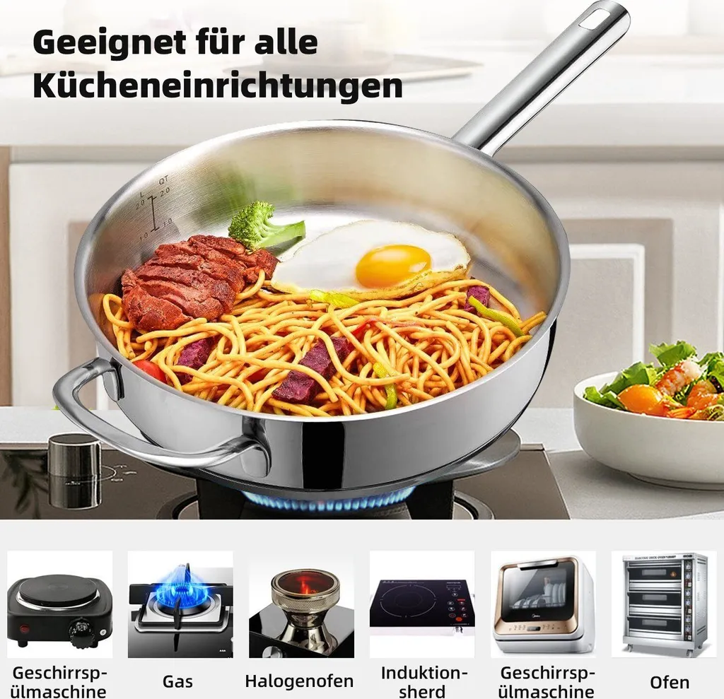 Topf-Set Topfset Induktion 10-teilig Edelstahl Kochtopf Set Mit Glasdeckel Edelstahl 18/10, Unbeschichtet Für Gas, Elektro, Halogen, Induktionsherde