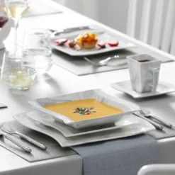 MALACASA, Serie Flora, 60 Tlg. Marmor Porzellan Geschirrset Kombiservice Tafelservice Mit Je 12 Kaffeetassen, 12 Untertassen, 12 Dessertteller, 12 Suppenteller Und 12 Flachteller -Küchenwaren Geschäft 63543336019e9e47575ed10ff048e493