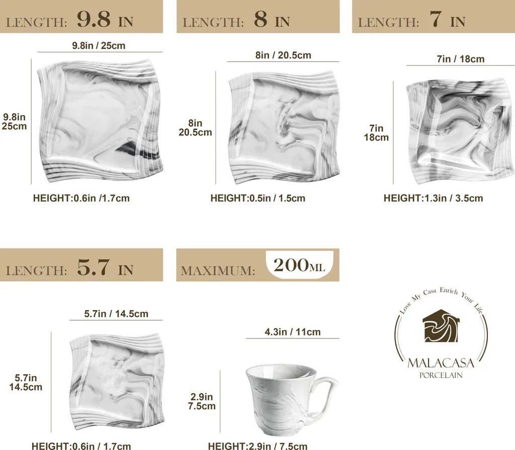 MALACASA, AMPARO 30 Tlg. Marmor Porzellan Geschirrset Kombiservice Tafelservice Mit Kaffeetassen, Unterteller, Dessertteller, Suppenteller, Speiseteller Für 6 Personen 4 MALACASA, AMPARO 30 Tlg. Marmor Porzellan Geschirrset Kombiservice Tafelservice Mit Kaffeetassen, Unterteller, Dessertteller, Suppenteller, Speiseteller Für 6 Personen – Bild 2