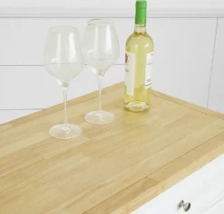 SoBuy FKW100-WN Kücheninsel Mit Arbeitsplatte Küchenwagen Mit 2 Türen Und Ausziehbarem Flaschenhalter Küchenschrank Sideboard Küchentrolley Weiß BHT Ca.: 115x90x46cm -Küchenwaren Geschäft 672b2c09144235b00c4f649b7010cc01