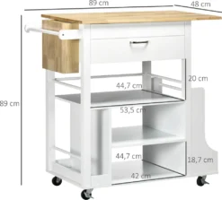 HOMCOM Küchenwagen, Rollwagen, Küchenschrank Mit Arbeitsplatte Aus Gummiholz, Trolley, Beistellwagen Auf Rollen, Servierwagen Mit Schublade, Werkzeugkasten Für Küche, Weiß, 89 X 48 X 89 Cm -Küchenwaren Geschäft 6a05949f90bdf918832a80b00d78ad80