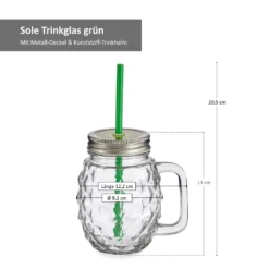 4x Sole Trinkgläser Mit Henkel, Deckel & Strohhalm 480 Ml Grün Henkelbecher Glas -Küchenwaren Geschäft 6cc8ca151d58d6365deec260a7fa2375