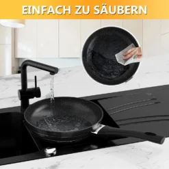 3tlg Pfannenset Mit Antihaftbeschichtung - Kratzfest Mit Isoliertem Griff Induktion 20 +24 +28cm Schwarz -Küchenwaren Geschäft 704f04c47dc015dfb21ad2a8e22f2926