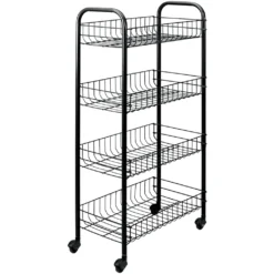 MetalTex Servierwagen Mit 4 Körben Küchenwagen Küchentrolley Schwarz/Weiß