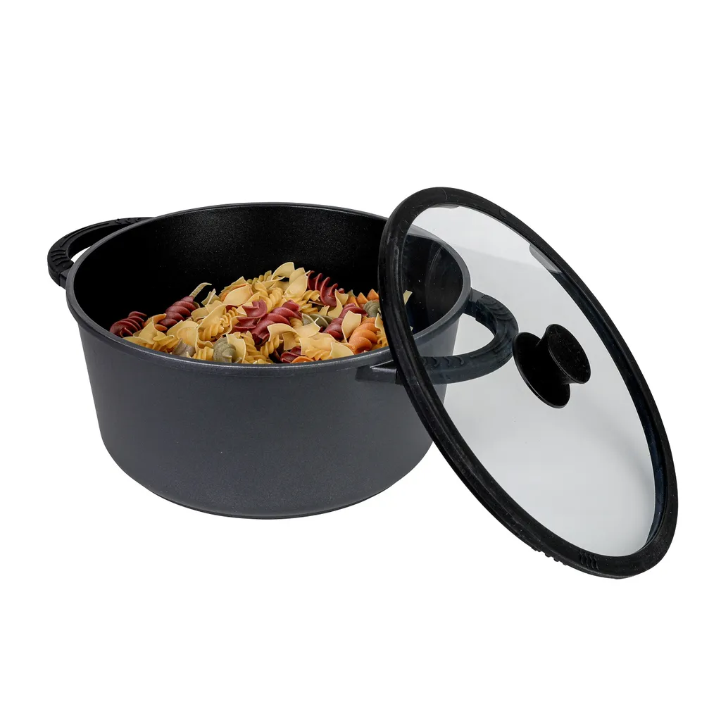 AXENTIA Aluguss Kochtopf Blackline Ø 28 Cm Mit ILAG-Antihaft-Beschichtung, Deckel Aus Glas Mit Silikon-Stoßrand Und Nudelsieb-Ersatz, Alle Herdarten 5 AXENTIA Aluguss Kochtopf Blackline Ø 28 Cm Mit ILAG-Antihaft-Beschichtung, Deckel Aus Glas Mit Silikon-Stoßrand Und Nudelsieb-Ersatz, Alle Herdarten – Bild 3