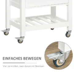 HOMCOM Küchenwagen Küchenrollwagen Servierwagen Mit Einer Schublade Geschlossenen Schrank Regalboden Und Handtuchhalter 4 Lenkrollen MDF Gummiholz Weiß+Eiche 63,5 X 40 X 90 Cm -Küchenwaren Geschäft 76a064c0dd75a7a218c714560a643428