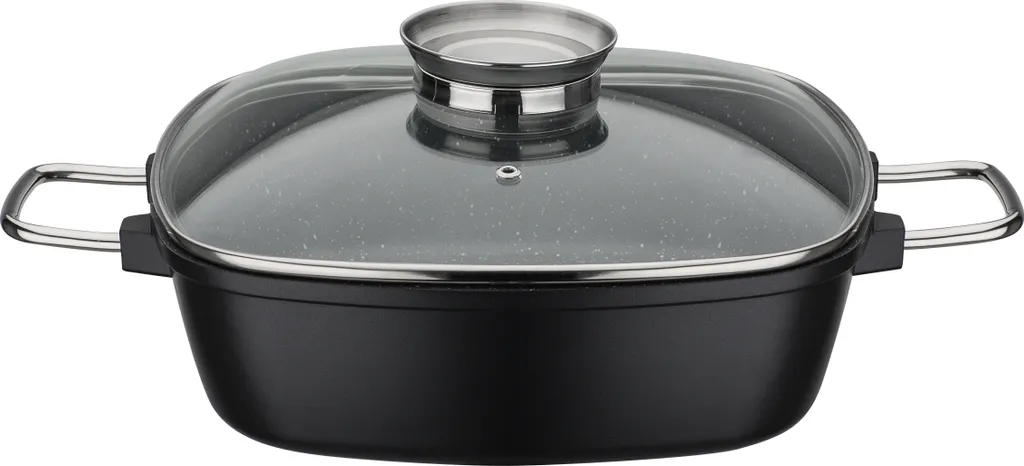 GSW Viereckbräter Gourmet GRANIT 28 X 28 X 8,5 Cm , Aluminium, Edelstahl, Glas, Viereckbräter Mit Aroma-Glasdeckel ø Ca. 28 X 28 X H 8,5cm 3 GSW Viereckbräter Gourmet GRANIT 28 X 28 X 8,5 Cm , Aluminium, Edelstahl, Glas, Viereckbräter Mit Aroma-Glasdeckel ø Ca. 28 X 28 X H 8,5cm