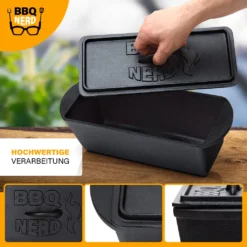 BBQ-Nerd© Kleine Brotbackform 3 L - Gusseisen Kastenform Mit Deckel - Backform Für Ofen, Grill, Feuer - Brottopf Dutch Oven Für Hackbraten Fleischkäse Brot -Küchenwaren Geschäft 84a244244c9b1e458428f2d65800e0d4