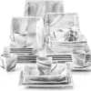 MALACASA, Serie Blance, Kombiservice 30 Tlg. Marmor Porzellan Geschirrset Eckig Tafelservice Mit 180 Ml Kaffeetassen, Untertassen, Dessertteller, Tiefteller Und Flachteller -Küchenwaren Geschäft 85803b098a3e7f6224d3fb59e702f1ad