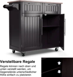 COSTWAY Küchenwagen Kücheninsel Mit Arbeitsplatte, 2 Schubladen Türen & Handtuchhalter, Servierwagen Holz Mit Rollen, 94x45,5x94,5cm, Braun -Küchenwaren Geschäft 87131af4a04bee3571c612d4508f647c