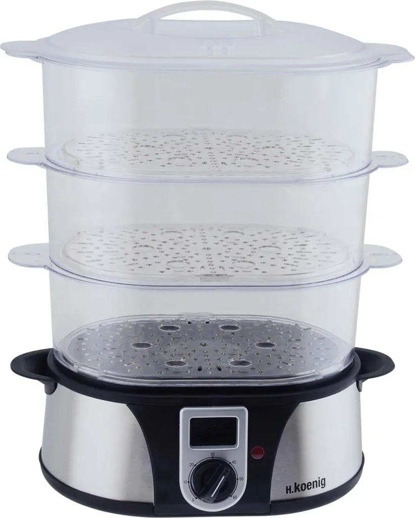 H.Koenig Elektro-Dampfgarer Ohne BPA 12 Liter, 3 Herausnehmbare Behälter, 1000 W, Timer Bis Zu 60 Minuten VAP12, Kunststoff, Metall, Single 6 H.Koenig Elektro-Dampfgarer Ohne BPA 12 Liter, 3 Herausnehmbare Behälter, 1000 W, Timer Bis Zu 60 Minuten VAP12, Kunststoff, Metall, Single – Bild 4