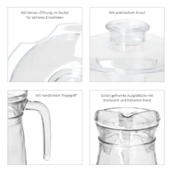 KARA Glas-Karaffe Mit Kunstoff-Deckel + Griff 1,2L Wasser-Krug Saftkanne Limo -Küchenwaren Geschäft 891a2e3614f63e1fd16d55cd8ba4fbc3