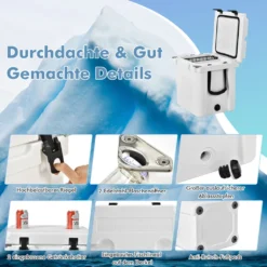 COSTWAY 31L Kühlbox Strapazierfähig Kühler Mit Korb & Getränkehalter Griffen & Fischlineal Eiskühler Tragbar Kälte Bis 9 Tage Weiß -Küchenwaren Geschäft 8c3815d15af6223a6f57a54918219c22