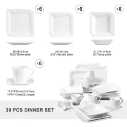 MALACASA, Serie Joesfa, 30 Tlg. Cremeweiß Porzellan Geschirrset Kombiservice Tafelservice Im Eleganten Design Mit Je 6 Tassen, 6 Untertassen, 6 Dessertteller, 6 Suppenteller Und 6 Speiseteller -Küchenwaren Geschäft 8c5b8b638b93c0d260aade35c38c8866